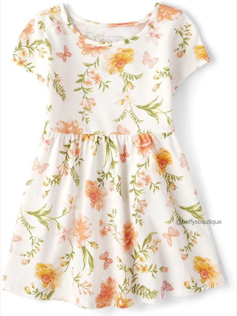 Toddler Girls Short Sleeve Floral Dress Crew Neck Pullover Elastic Waist